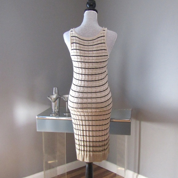 NWOT LOFT Tan White Black Knit Tank Dress Size S - Picture 3 of 5